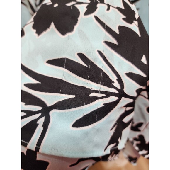 WORTHINGTON WOMENS XL BABY BLUE FLORAL LEAF BLOUSE SHEER V NECK TROPICAL POPOVER - Picture 5 of 12